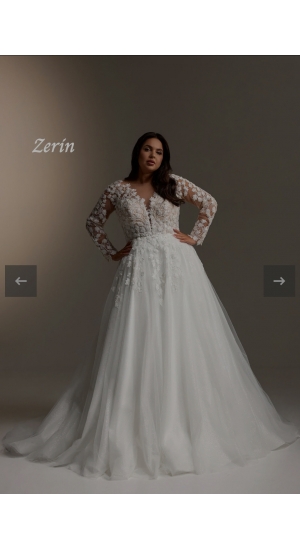  Plus size brudekjole med ærmer og blonder og tyl 